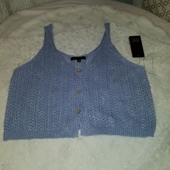 FRYE CROCHET TOP LIGTH BLUE NWT CROCHET HEM TANK XL NWT - Picture 1 of 9